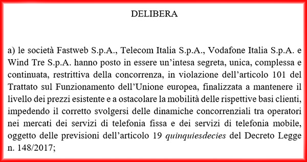 Tim, Vodafone, Wind Tre e Fastweb multate con 228 milioni di euro Tim, Vodafone, Wind Tre e Fastweb multate con 228 milioni di euro