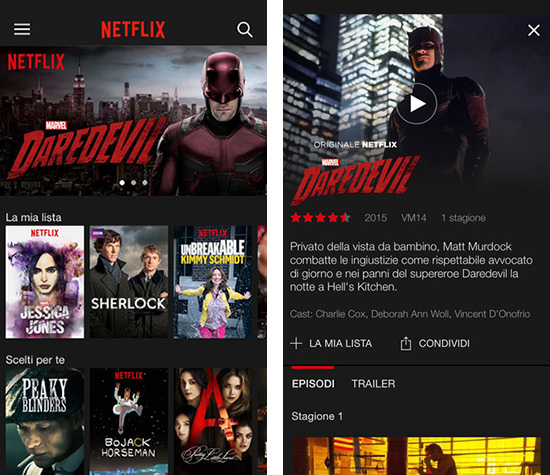 Netflix, applicazione su iOS
