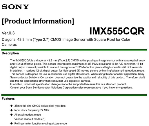 Sony full-frame sensor 100 MPixel